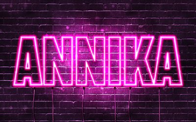 Annika, 4k, tapeter med namn, kvinnliga namn, Annika namn, lila neon lights, Grattis P&#229; F&#246;delsedagen Annika, bild med Annika namn
