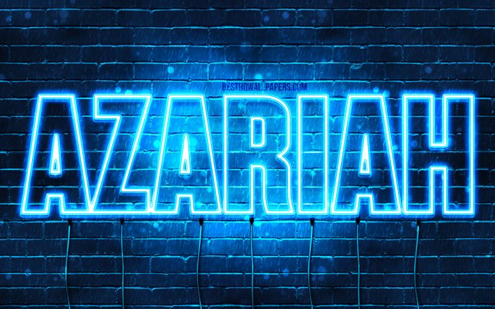 Azariah, 4k, wallpapers with names, horizontal text, Azariah name, Happy Birthday Azariah, blue neon lights, picture with Azariah name