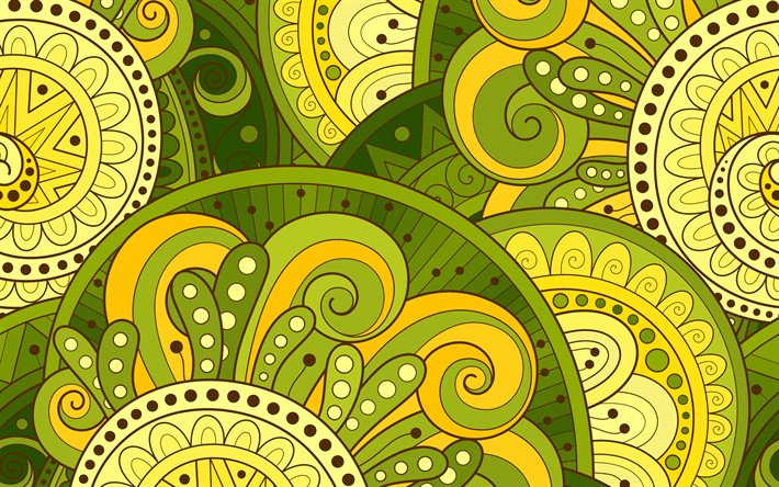 vert paisley fond, 4k, motifs paisley, motifs floraux, d&#39;arri&#232;re-plan avec des fleurs, vert paisley arri&#232;re-plan, r&#233;tro, fleurs r&#233;tro arri&#232;re-plan