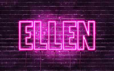 Ellen, 4k, tapeter med namn, kvinnliga namn, Ellen namn, lila neon lights, Grattis Ellen, bild med Ellen namn