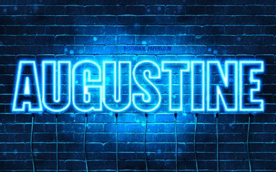Augustine, 4k, wallpapers with names, horizontal text, Augustine name, Happy Birthday Augustine, blue neon lights, picture with Augustine name