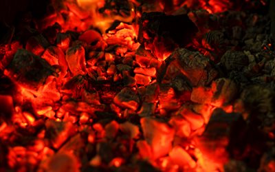 braises de charbon de bois, 4k, le feu de textures, charbon de bois, les textures, la chemin&#233;e, le feu milieux