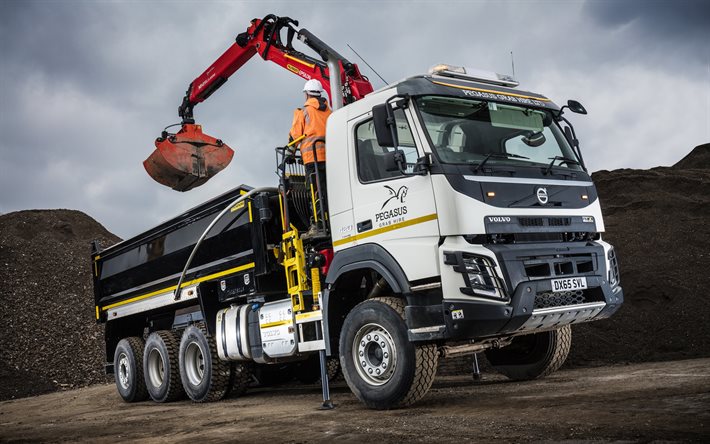 Volvo FMX, 8x4, truck with crane arm, Volvo FM, crushed stone delivery concepts, new truck FMX, swedish trucks, Volvo
