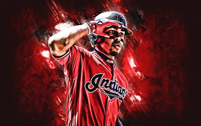 Francisco Lindor, Cleveland Indians MLB, Puerto Rican giocatore di baseball, ritratto, rosso pietra sfondo, baseball, Major League di Baseball
