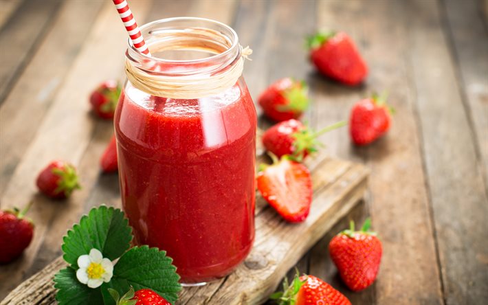 erdbeer-smoothie, frucht-smoothie, erdbeere, rot, smoothie, gesundes essen