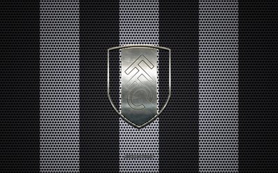 Fulham FC logo, English football club, metal emblem, black and white metal mesh background, Fulham FC, EFL Championship, Fulham, London, England, football