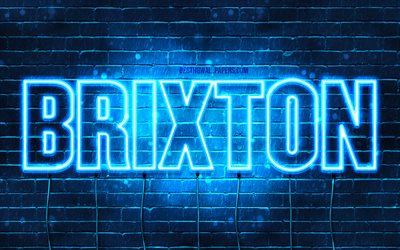 Brixton, 4k, pap&#233;is de parede com os nomes de, texto horizontal, Brixton nome, Feliz Anivers&#225;rio Brixton, luzes de neon azuis, imagem com nome de Brixton