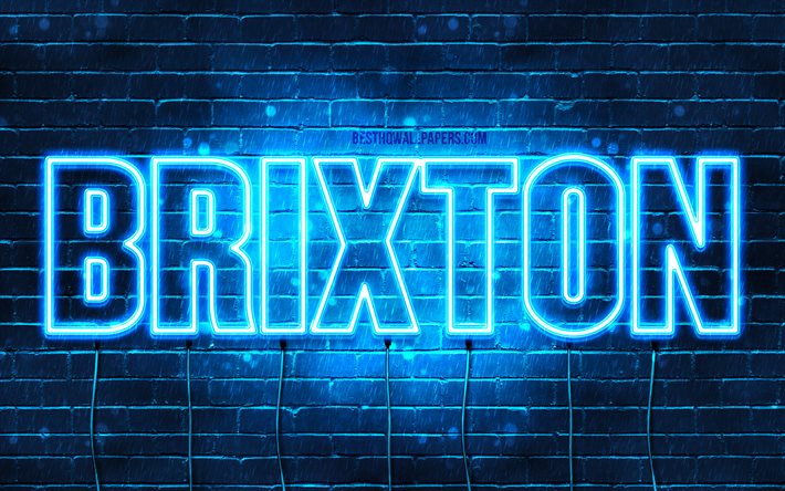 Brixton, 4k, wallpapers with names, horizontal text, Brixton name, Happy Birthday Brixton, blue neon lights, picture with Brixton name
