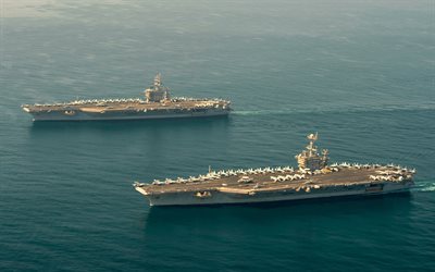 USS Dwight D Eisenhower, CVN-69, USS Harry S Truman, CVN-75, american atomic aircraft carriers, US Navy, Nimitz class, aircraft carriers
