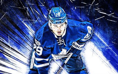 4k, William Nylander, grunge de l&#39;art, de la LNH, les Maple Leafs de Toronto, les joueurs de hockey, de hockey, de hockey &#233;toiles, William Andrew Michael Junior Nylander Altelius, abstrait bleu rayons, du Canada, de William Nylander 4K