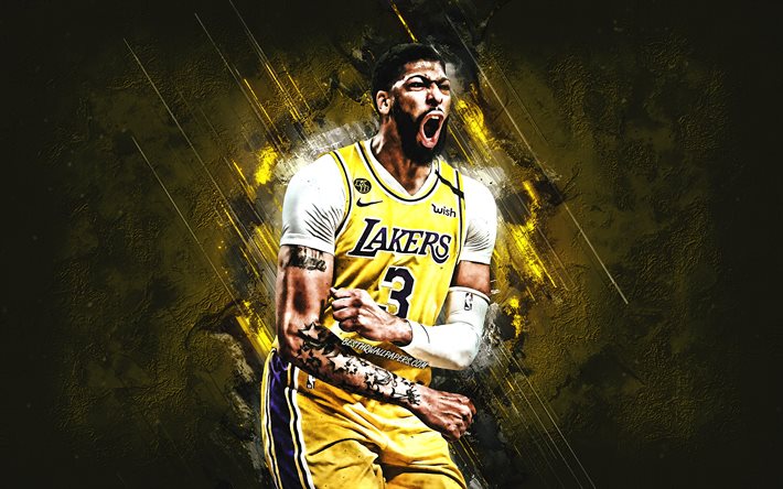 Anthony Davis, Los Angeles Lakers, NBA, Amerikan basketbol oyuncusu, portre, sarı taş arka plan, yaratıcı sanat, LA Lakers, Anthony Marshon Davis Jr