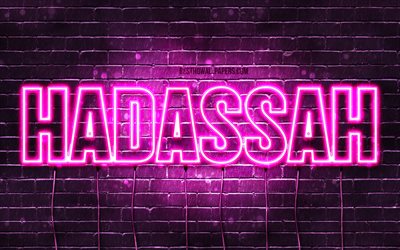 Hadassah, 4k, wallpapers with names, female names, Hadassah name, purple neon lights, Happy Birthday Hadassah, picture with Hadassah name
