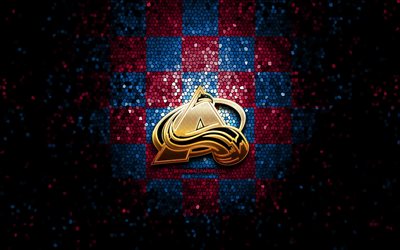 Colorado Avalanche, glitter logo, NHL, purple blue checkered background, USA, american hockey team, Colorado Avalanche logo, mosaic art, hockey, America