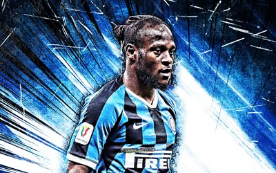 4K, Victor Moses, grunge art, Internazionale, Nigerian footballers, Italy, Serie A, Moses, blue abstract rays, Inter Milan FC, soccer, football, Victor Moses Internazionale, Victor Moses 4K
