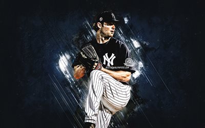 Gerrit Cole, New York Yankees, MLB, american baseball player, portrait, blue stone background, baseball, Major League Baseball