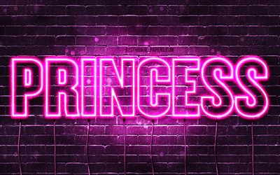 Princesa, 4k, pap&#233;is de parede com os nomes de, nomes femininos, Nome de princesa, roxo luzes de neon, Feliz Anivers&#225;rio Princesa, imagem com nome de Princesa
