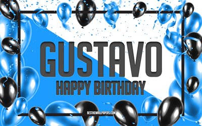 Happy Birthday Gustavo, Birthday Balloons Background, Gustavo, wallpapers with names, Gustavo Happy Birthday, Blue Balloons Birthday Background, greeting card, Gustavo Birthday