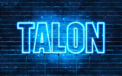 Talon, 4k, fondos de pantalla con los nombres, el texto horizontal, Talon nombre, Feliz Cumplea&#241;os Talon, luces azules de ne&#243;n, imagen con Talon nombre