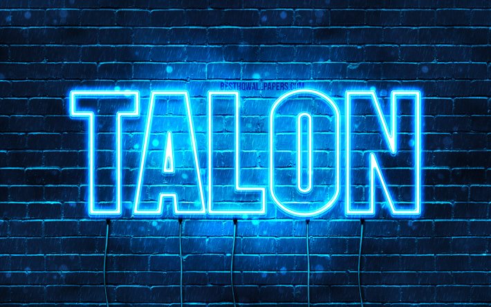 Talon, 4k, les papiers peints avec les noms, le texte horizontal, Talon nom, Joyeux Anniversaire Talon, bleu n&#233;on, photo avec le Talon de nom