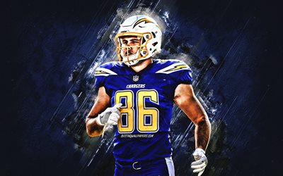 Hunter Henry, Los Angeles Chargers, NFL, American football, portrait, blue stone background, USA, National Football League