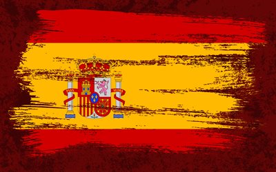 4k, Flag of Spain, grunge flags, European countries, national symbols, brush stroke, Spanish flag, grunge art, Spain flag, Europe, Spain