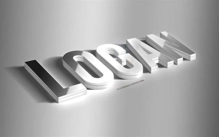 (لوغان), فن 3d الفضة, خلفية رمادية, خلفيات بأسماء, اسم لوجان, بطاقة تهنئة لوجان, فن ثلاثي الأبعاد, صورة باسم لوجان