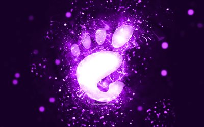 Logo violet Gnome, 4k, néons violets, Linux, créatif, fond abstrait violet, logo Gnome, OS, Gnome