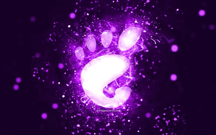 gnome violettes logo, 4k, violette neonlichter, linux, kreativ, violetter abstrakter hintergrund, gnome-logo, betriebssystem, gnome