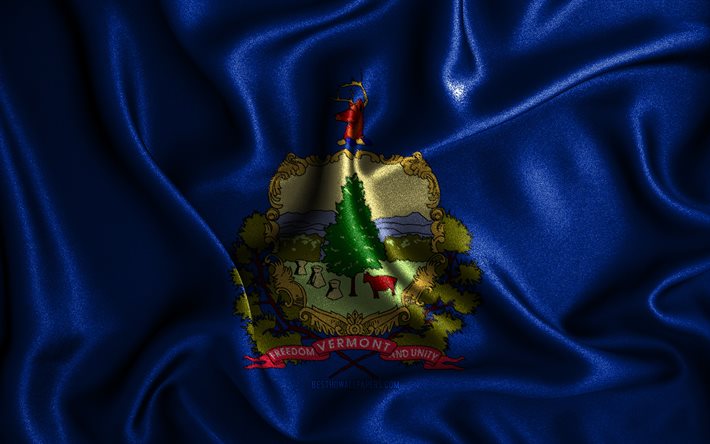 Vermont flag, 4k, silk wavy flags, american states, USA, Flag of Vermont, fabric flags, 3D art, Vermont, United States of America, Vermont 3D flag, US states