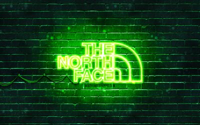 The North Face green logo, 4k, green brickwall, The North Face logo, brands, The North Face neon logo, The North Face