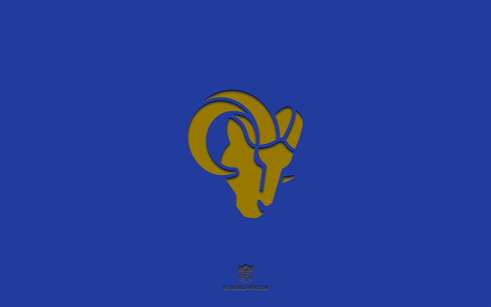 Los Angeles Rams, sfondo blu, squadra di football americano, emblema di Los Angeles Rams, NFL, USA, football americano, logo di Los Angeles Rams
