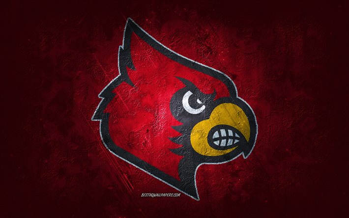 Louisville Cardinals, Amerikan futbolu takımı, kırmızı arka plan, Louisville Cardinals logosu, grunge sanat, NCAA, Amerikan futbolu, ABD, Louisville Cardinals amblemi