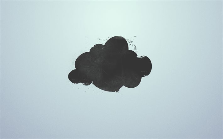 svart moln, minimal, kreativ, gr&#229; bakgrund, moln, bakgrund med moln, moln minimalism