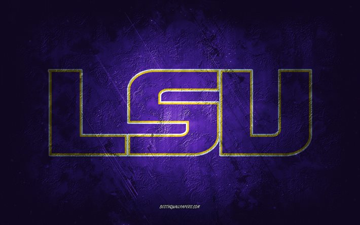 LSU Tigers, American football team, purple background, LSU Tigers logo, grunge art, NCAA, American football, USA, LSU Tigers emblem