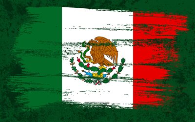 4k, メキシコの旗, グランジフラグ, 北米諸国, 国のシンボル, ブラシストローク, Mexican flag (メキシコ国旗), グランジアート, 北米, メキシコ