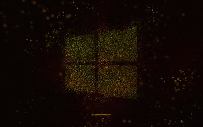 Windowsのキラキラロゴ, 黒の背景, Windowsロゴ, ライムキラキラアート, Windows, クリエイティブアート, Windowsライムキラキラロゴ, Microsoft Windows 10