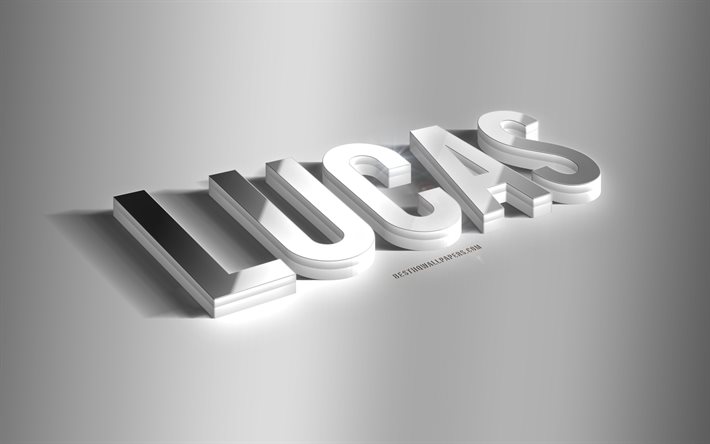لوكـاس, فن 3d الفضة, خلفية رمادية, خلفيات بأسماء, اسم لوكاس, بطاقة تهنئة لوكاس, فن ثلاثي الأبعاد, صورة باسم لوكاس