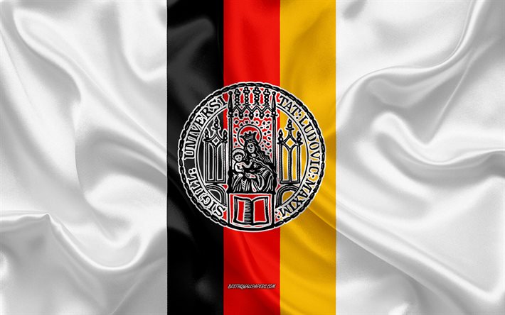 Emblema dell&#39;Universit&#224; Ludwig Maximilian di Monaco, bandiera tedesca, logo dell&#39;Universit&#224; Ludwig Maximilian di Monaco, Monaco, Germania, Universit&#224; Ludwig Maximilian di Monaco