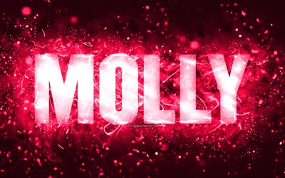 Happy Birthday Molly, 4k, pink neon lights, Molly name, creative, Molly Happy Birthday, Molly Birthday, popular american female names, picture with Molly name, Molly
