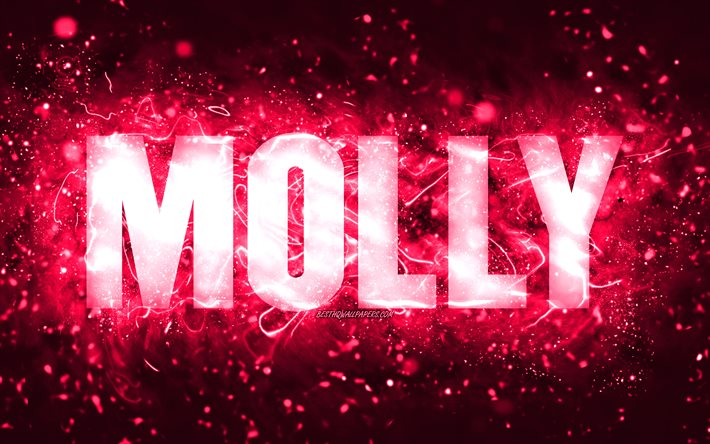 Download wallpapers Happy Birthday Molly, 4k, pink neon lights, Molly ...