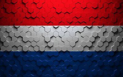 Drapeau du Luxembourg, art en nid d&#39;abeille, drapeau des hexagones du Luxembourg, Luxembourg, art des hexagones 3d, drapeau du Luxembourg