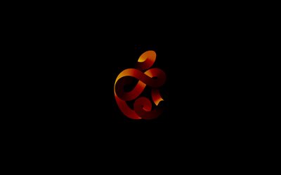 Apple orange logo, 4k, minimalism, black background, Apple abstract logo, Apple 3D logo, creative, Apple