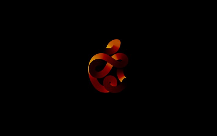 Download wallpapers Apple orange logo, 4k, minimalism, black background,  Apple abstract logo, Apple 3D logo, creative, Apple for desktop free.  Pictures for desktop free
