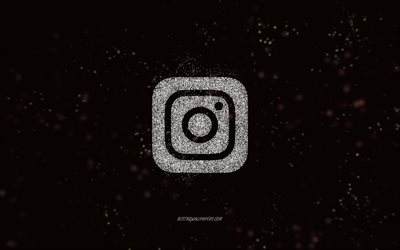 Instagram glitter logo, black background, Instagram logo, white glitter art, Instagram, creative art, Instagram white glitter logo