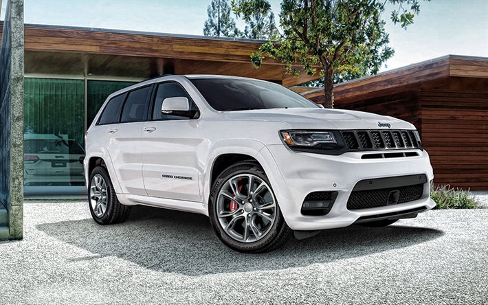 2021, Jeep Grand Cherokee SRT, front view, exterior, white SUV, tuning, new white Grand Cherokee, american cars, Jeep