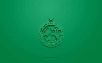 Maccabi Haifa FC, logo 3D creativo, sfondo verde, emblema 3d, squadra di calcio israeliana, Premier League israeliana, Haifa, Israele, arte 3d, calcio, logo 3d Maccabi Haifa FC