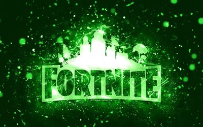 Fortnite green logo, 4k, green neon lights, creative, green abstract background, Fortnite logo, online games, Fortnite