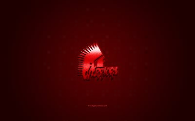 Moose Jaw Warriors, Canadian ice hockey team, WHL, red logo, red carbon fiber background, Western Hockey League, ice hockey, Moose Jaw, Canada, Moose Jaw Warriors logo