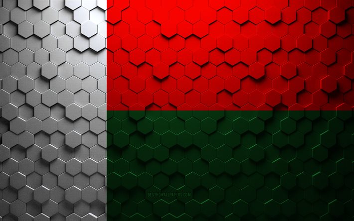 Madagaskars flagga, bikakekonst, Madagaskars hexagonsflagga, Madagaskar, 3d hexagons konst