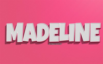 Madeline, pembe çizgiler arka plan, isimli duvar kağıtları, Madeline adı, kadın isimleri, Madeline tebrik kartı, çizgi sanatı, Madeline isimli resim